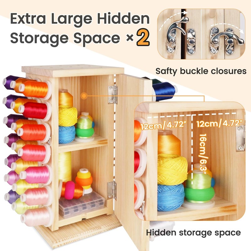 New brothread 93 Spools (DIY) 360° Fully Rotating Wooden Thread Rack/Thread Holder Organizer with Inner Storage Compartments for Sewing, Quilting, Embroidery, Hair-braiding and Jewelry - Image 4